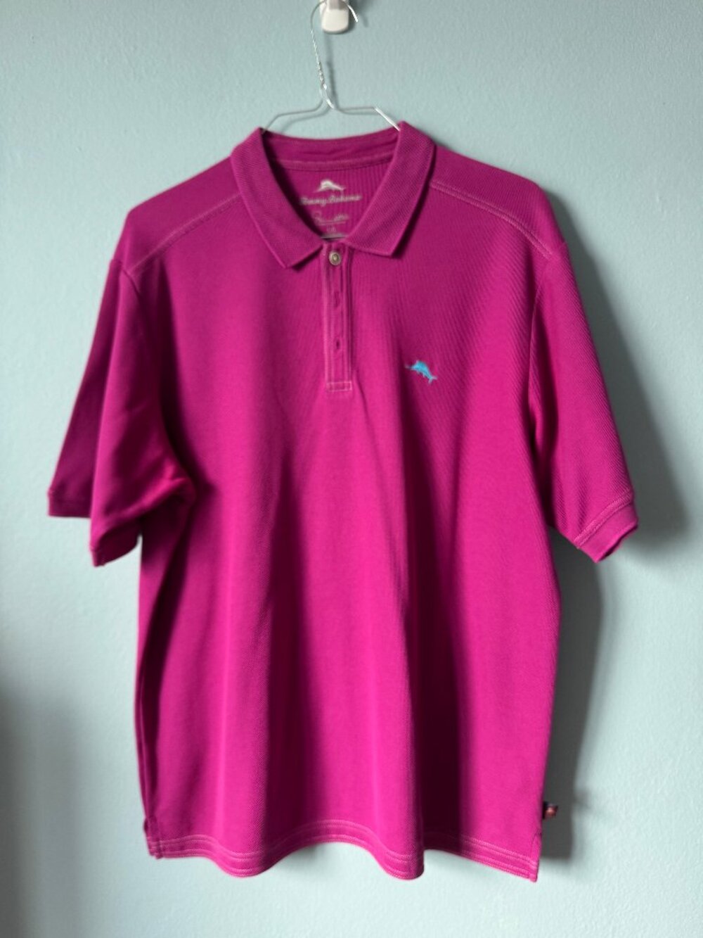 Tommy Bahama Emfielder Polo Shirt Men L Pink Magenta Short Sleeve Marlin Logo